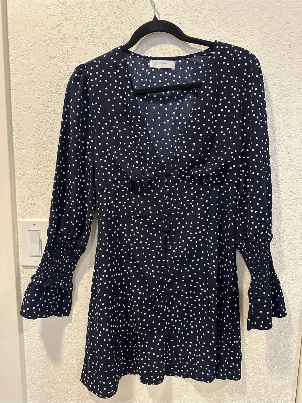 Polly & Esther Navy and White Polka Dot Long Sleeve Dress